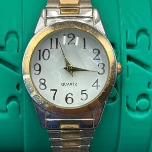 Two Tone Gold Silver Stainless Steel Quartz Movement Analog Wristwatch Women's